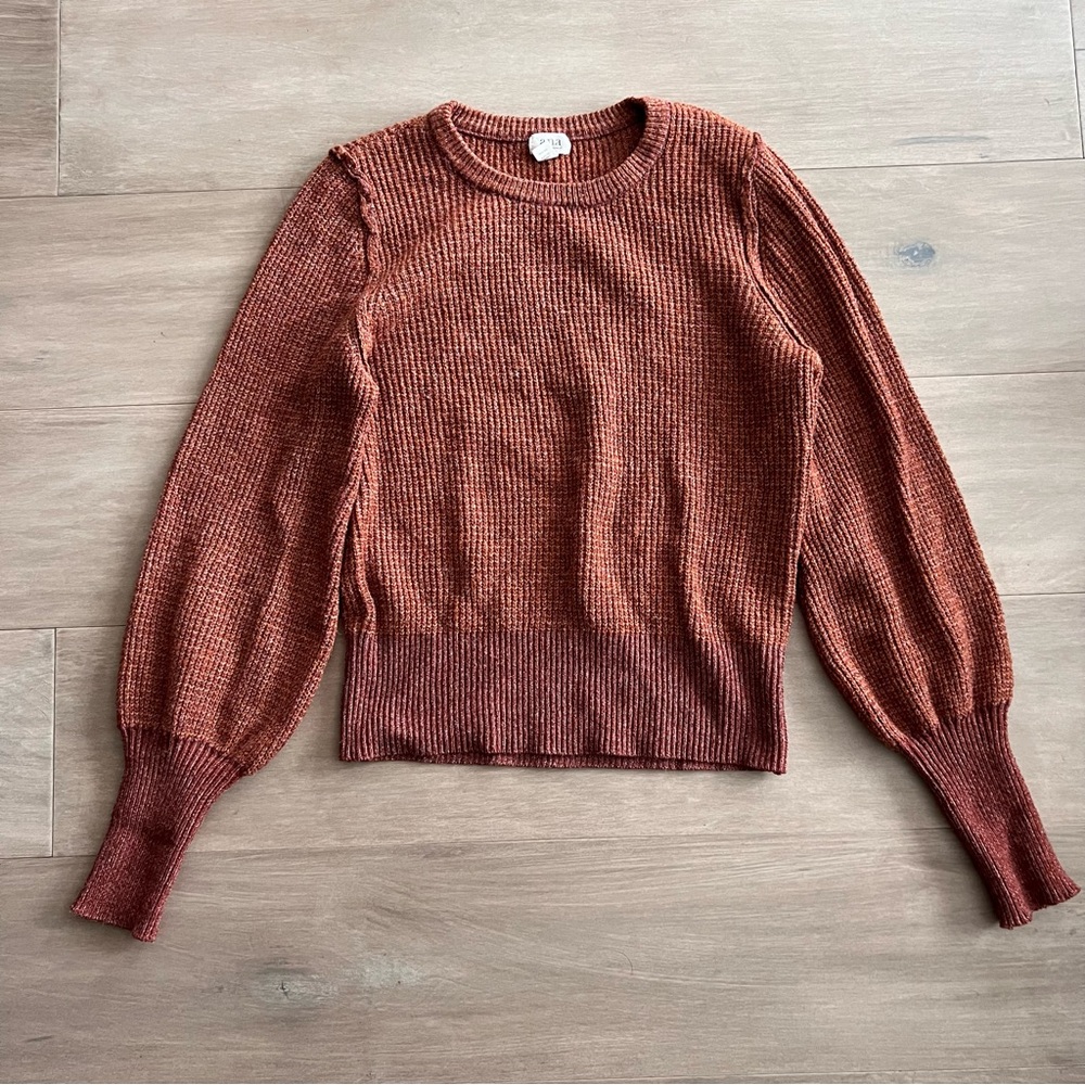 Brown Knit Balloon Sleeve Sweater